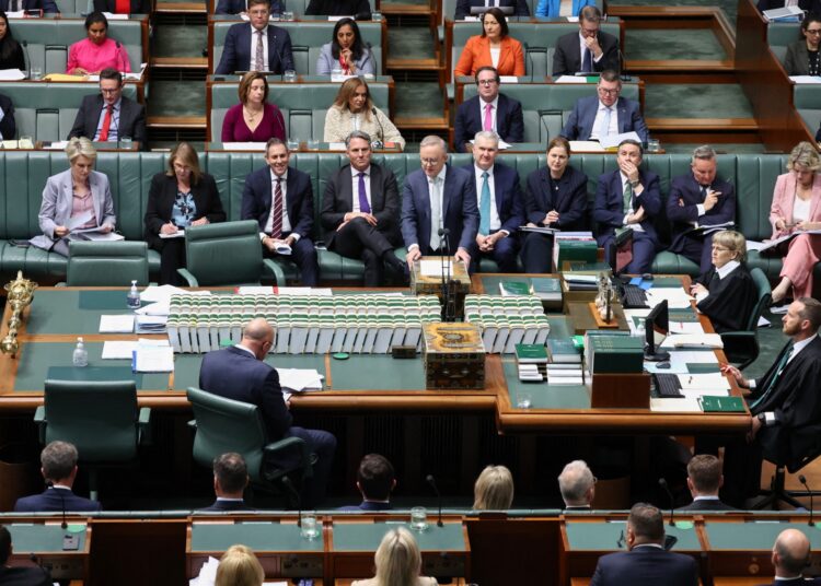 Australia's Prime Minister Anthony Albanese speaks during question time in the House of Representatives at Parliament in Canberra on June 26, 2024. (Photo by David GRAY / AFP)